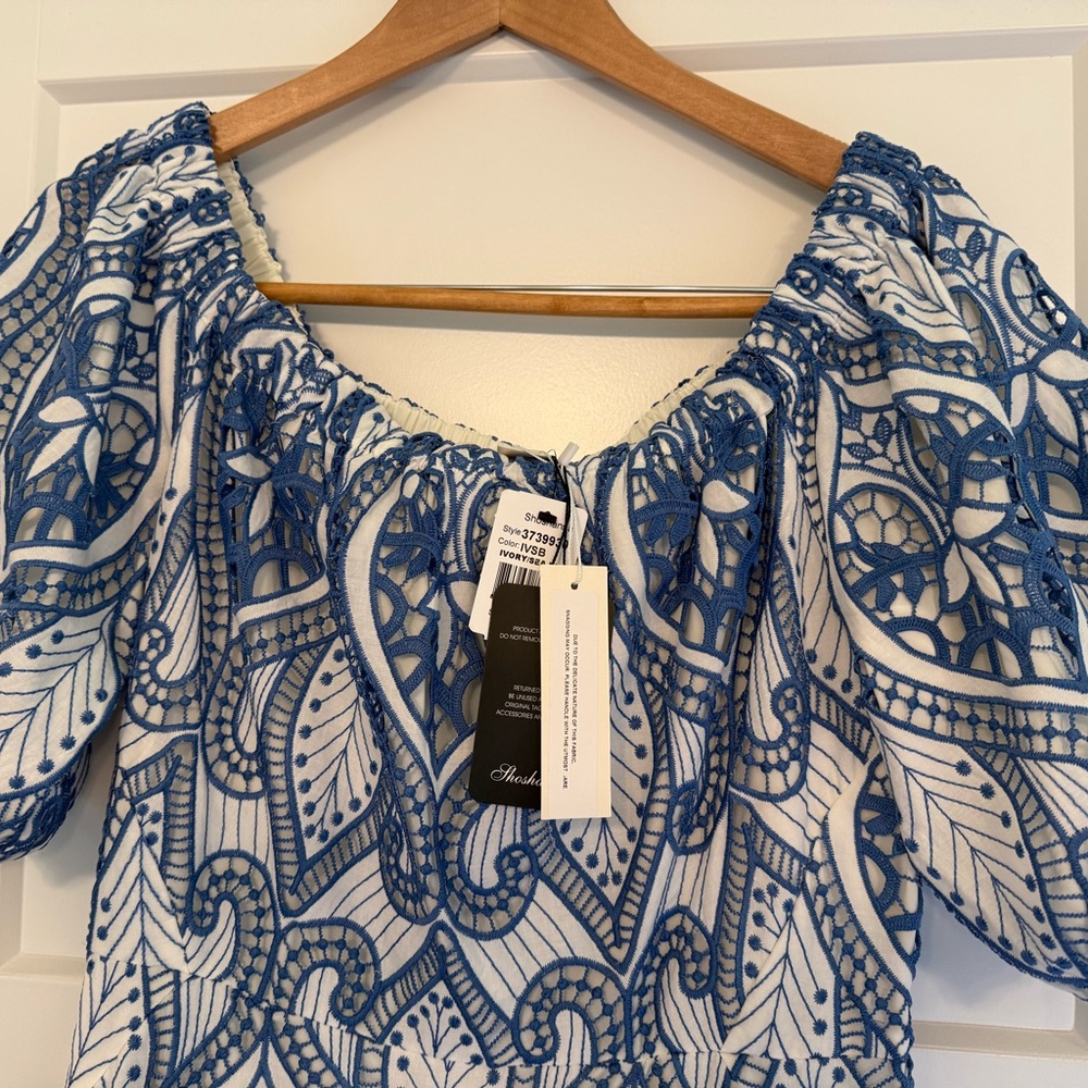 Shoshanna Blue and White Patterned Off Shoulder Dress - Brand New With Tags - Picture 6 of 7